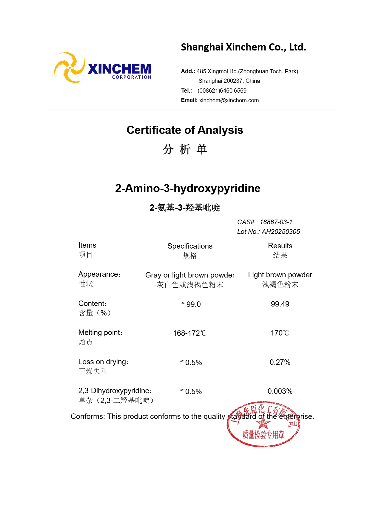 2-Amino-3-hydroxypyridine 16867-03-1 COA