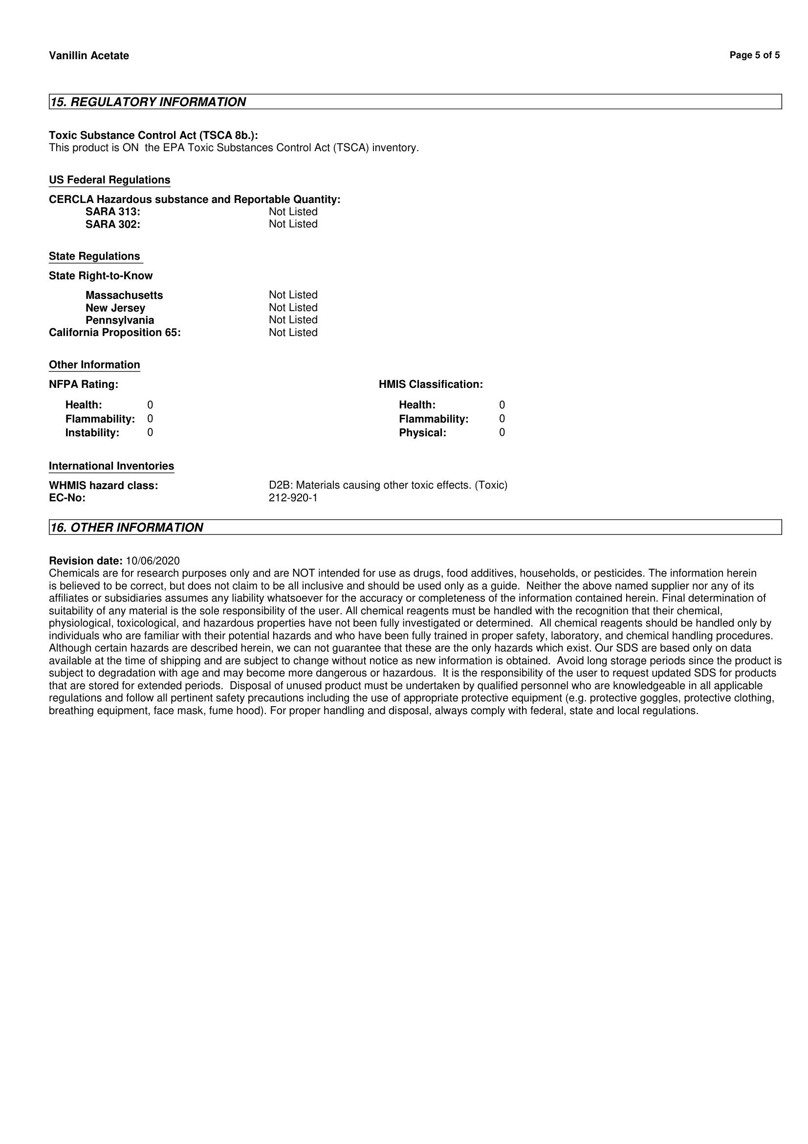 3.Ацетат Ванилина 881-68-5 MSDS-5