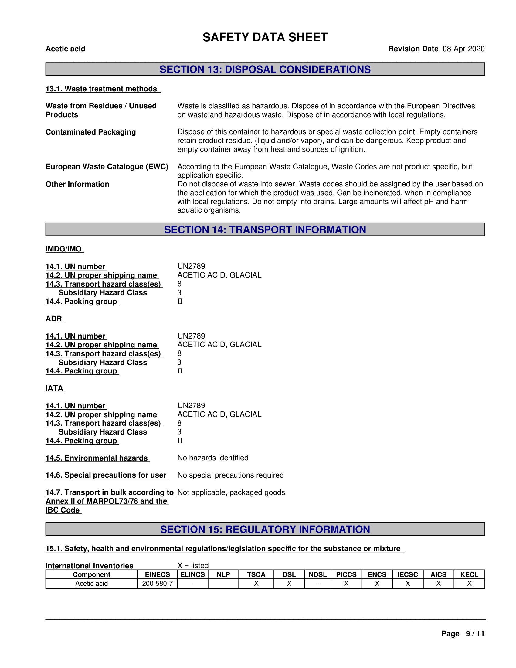 6. Acetic acid 64-19-7 MSDS-09
