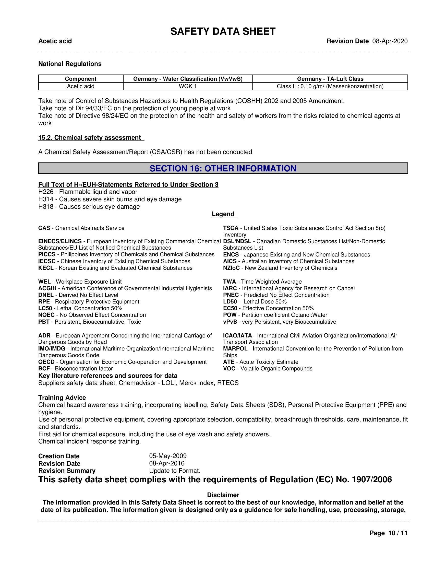 6. Acetic acid 64-19-7 MSDS-10