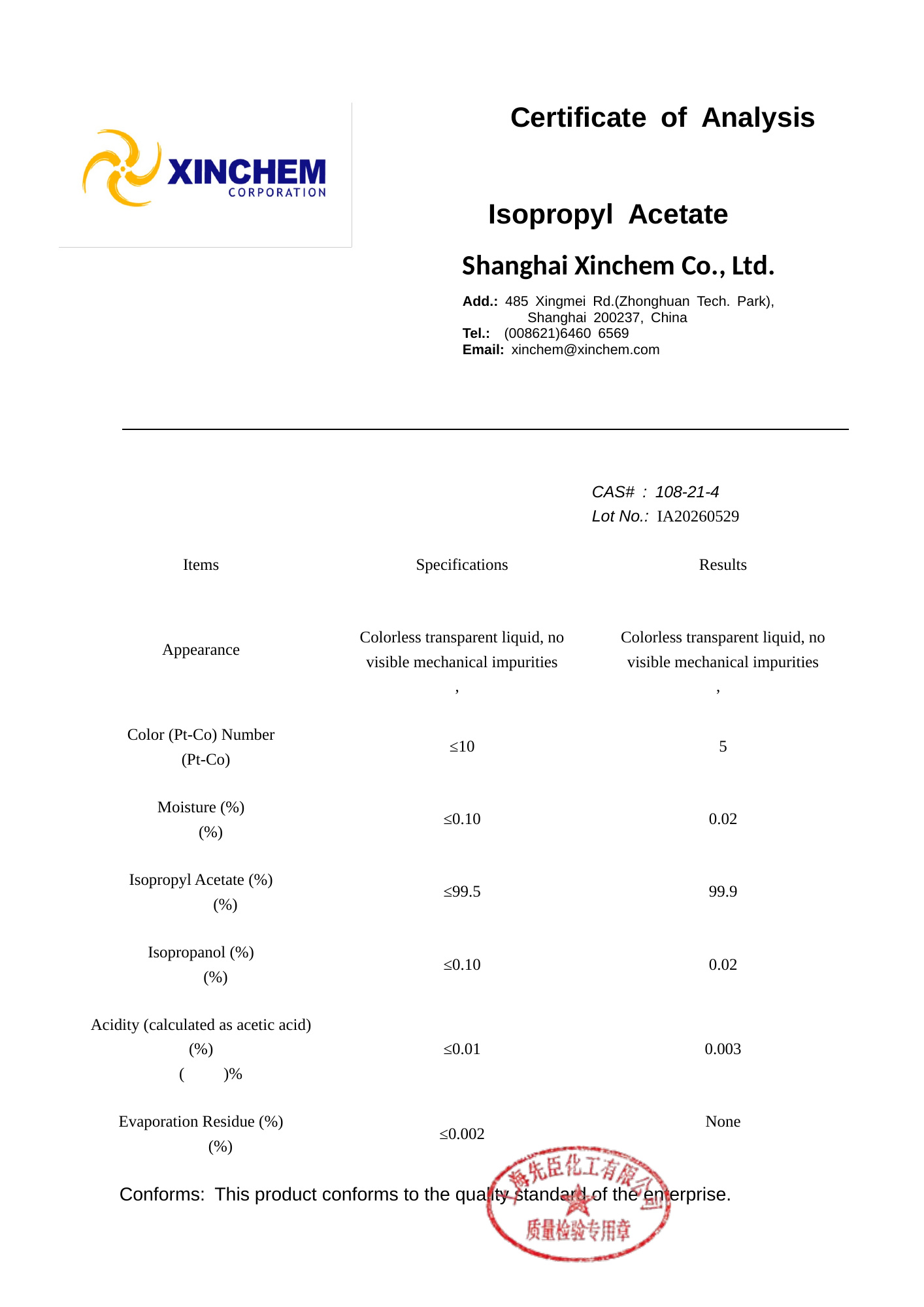 _Isopropyl_Acetate_108-21-4_COA