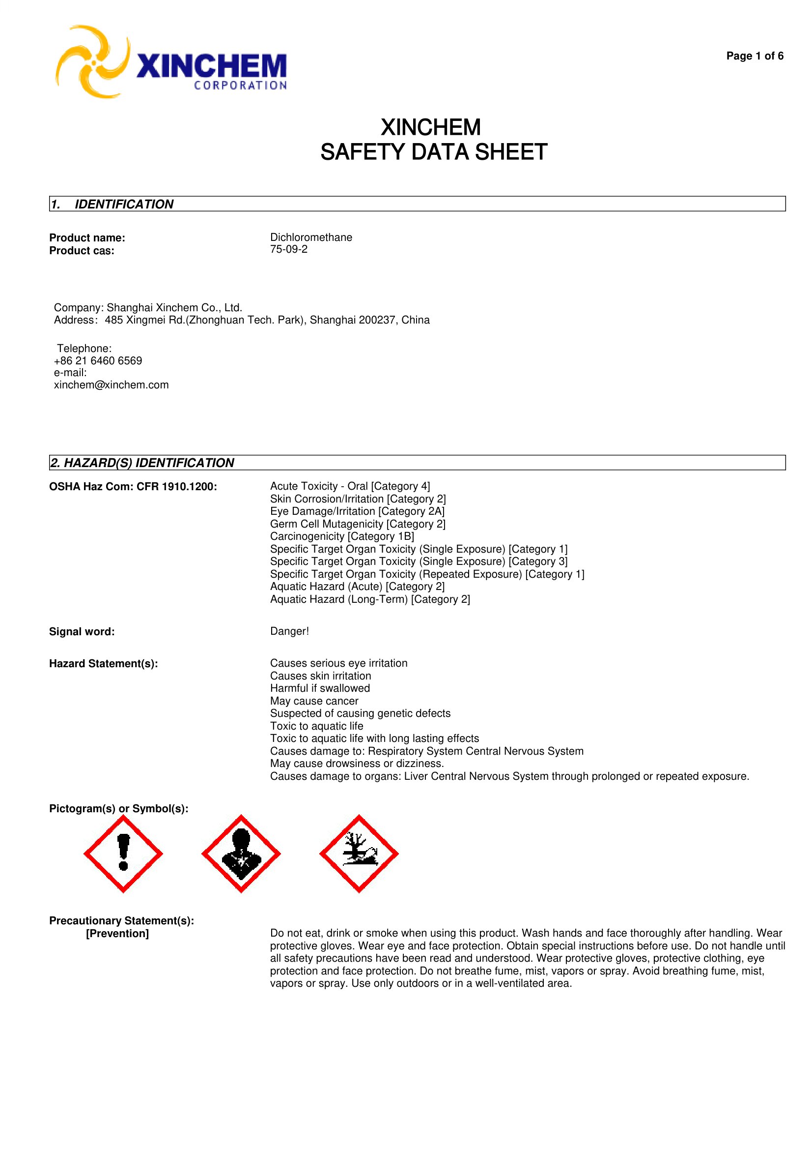 Dichloromethane 75-09-2 MSDS-1