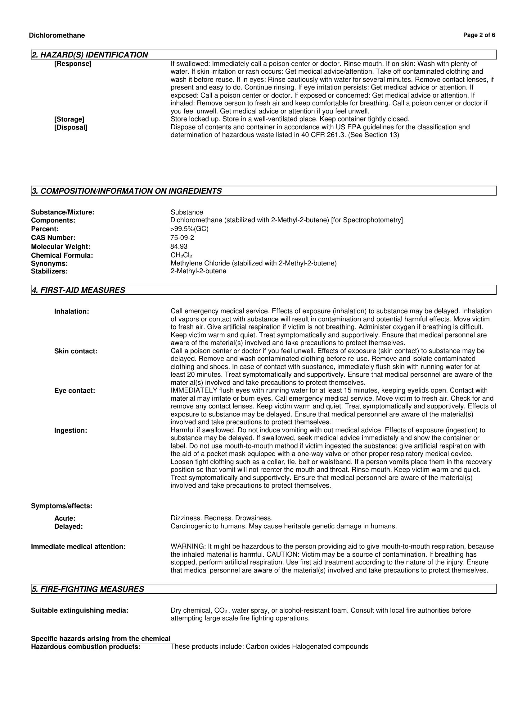 Dichloromethane 75-09-2 MSDS-2