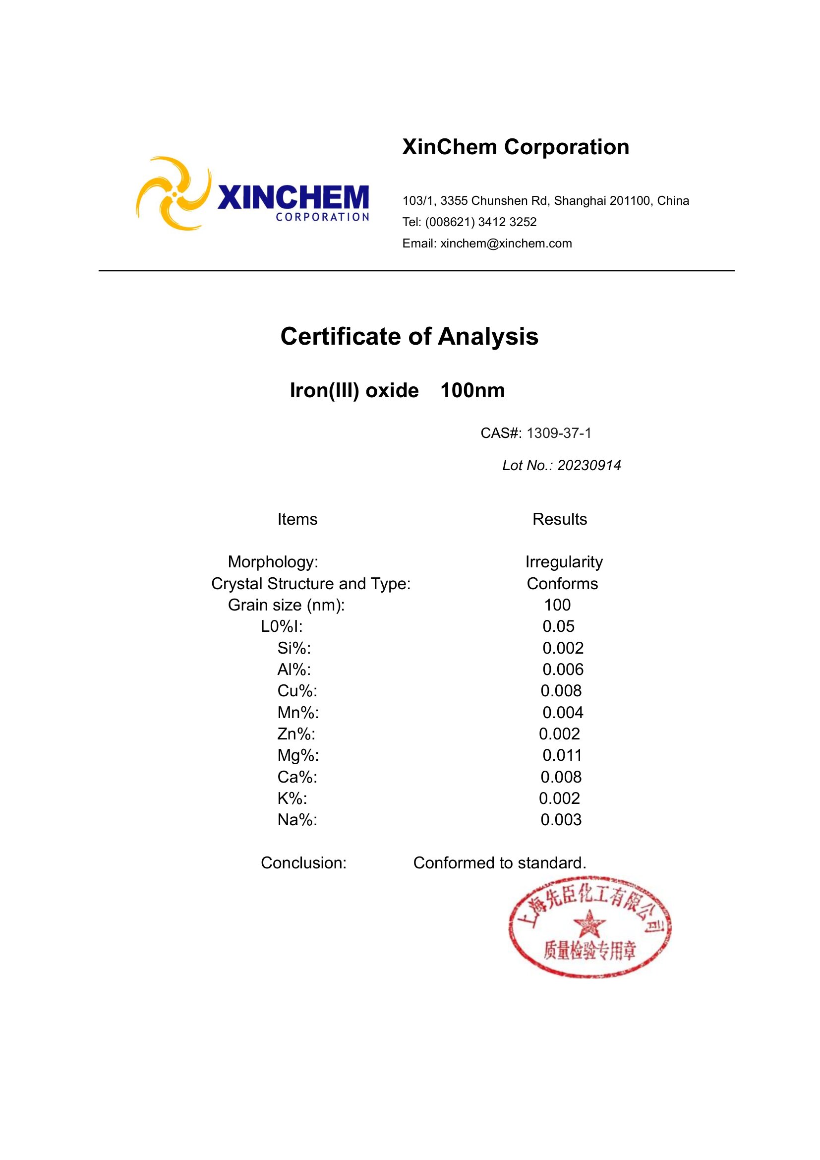 Iron(III) oxide 100nm COA-1