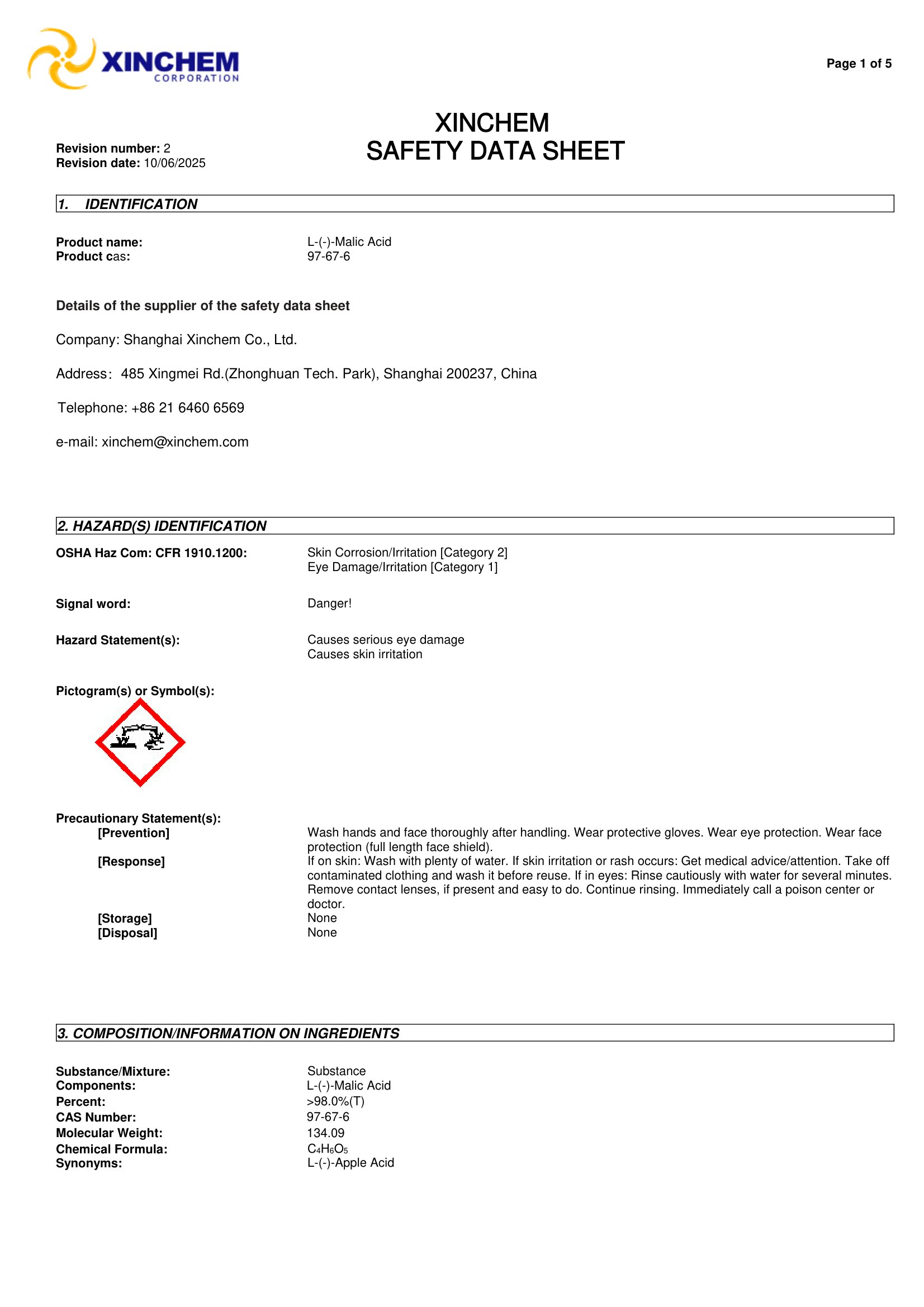 L-(-)-Malic Acid 97-67-6 MSDS-1